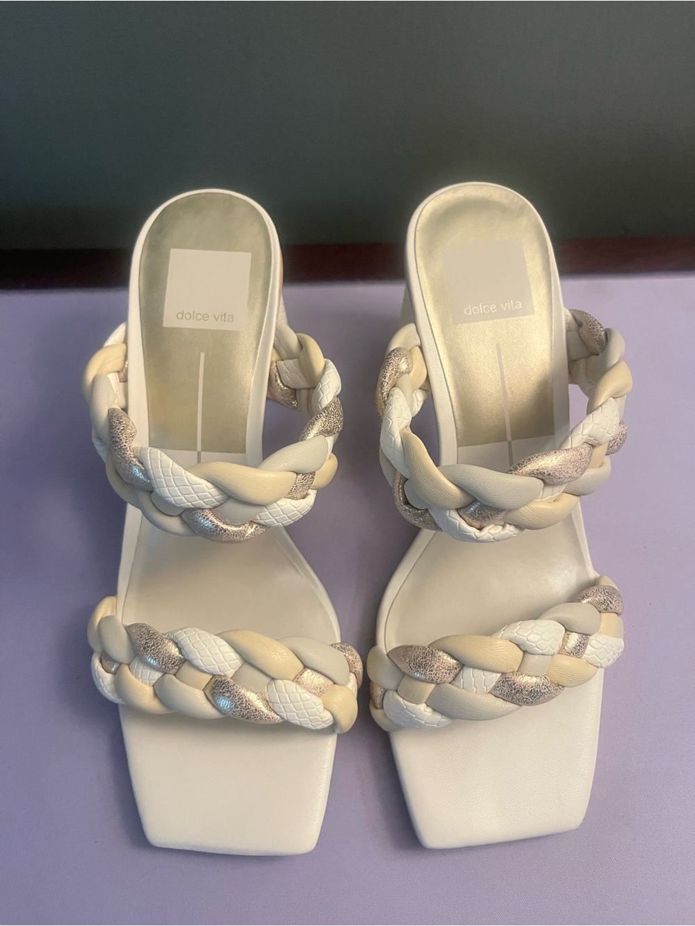 Dolce Vita Braided Cream and Metallic Slide Sandals
